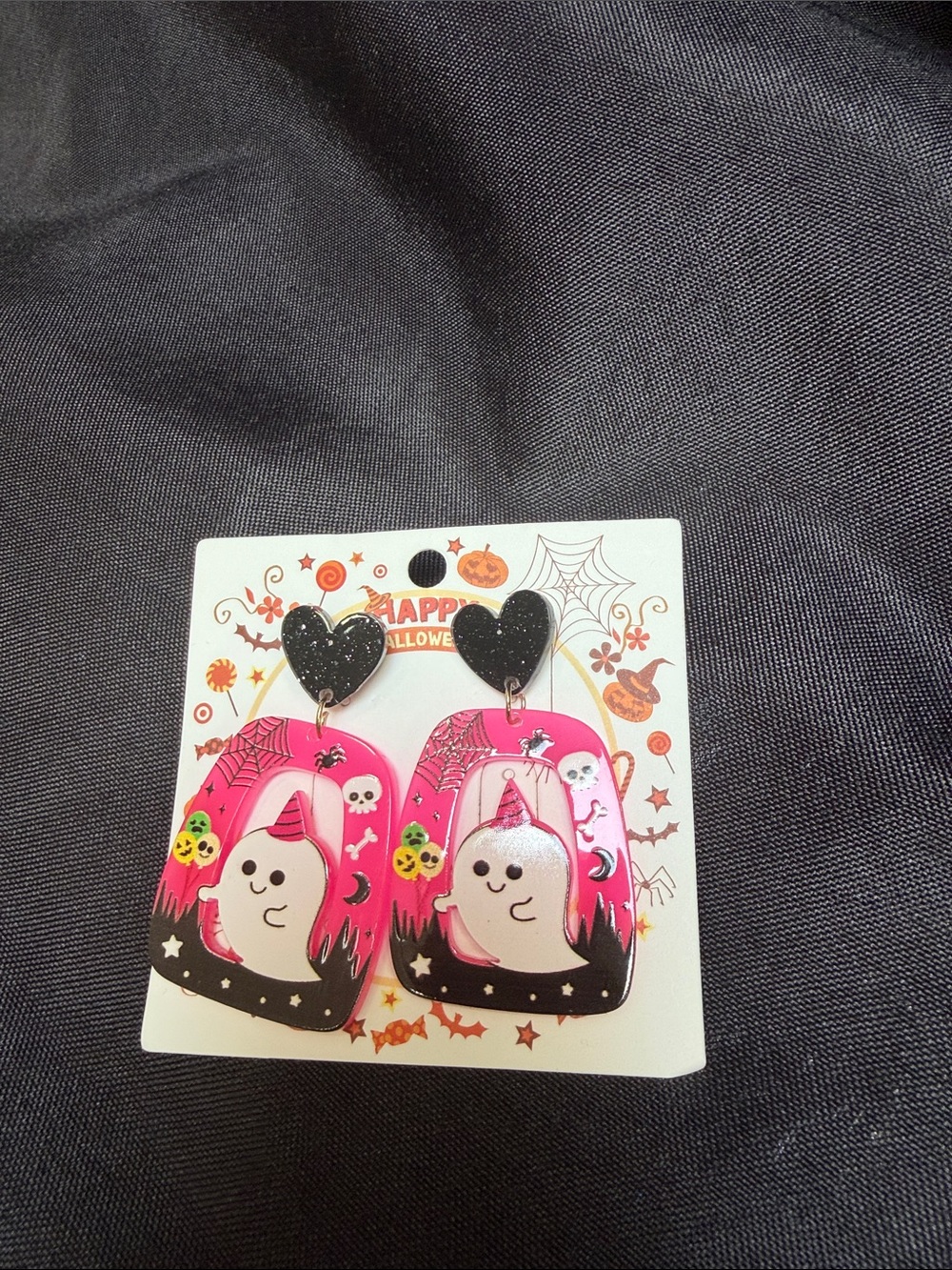 Kids Pink Ghost Halloween Dangle Earrings - Cute Pumpkin Design